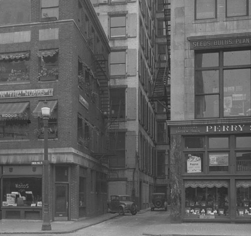 `Site of Old Hancock Tavern, Corn Court` Lantern slide