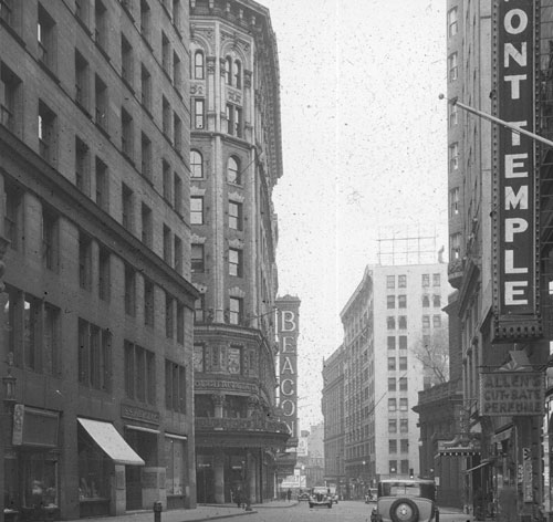 `Site of Albion Hotel, cor. Tremont & Beacon St.` Lantern slide