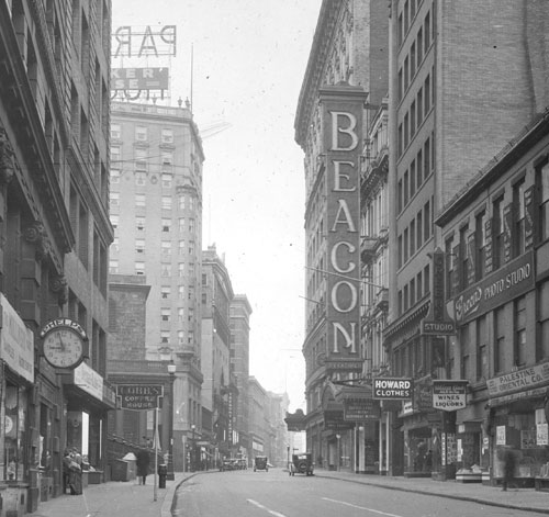 `Tremont St. at junction of School & Beacon St.` Lantern slide