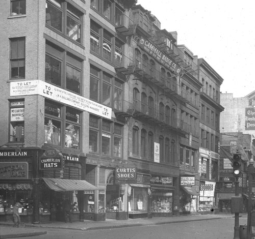 `Washington St. west side, between School & Bromfield St.` Lantern slide