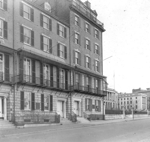 `Site of old Hancock House, Beacon St.` Lantern slide