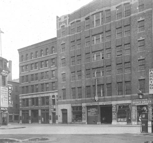 `Site of old National Theatre, cor. Portland & Traverse St.` Lantern slide