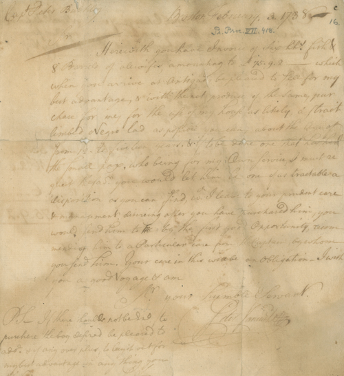 Letter from Peter Faneuil to Peter Buckley, 3 February 1738 [1739] Manuscript