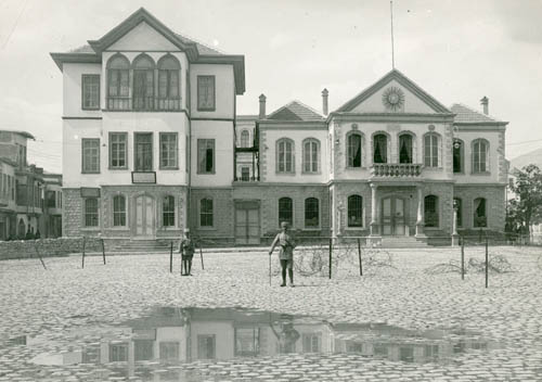 Soldiers in front of the Pharmacy building Photograph