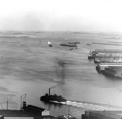 View of the waterfront, Boston Lantern slide