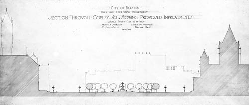 City of Boston, Park Department: Section Through Copley Sq. Showing Proposed Improvements Lantern slide of plan