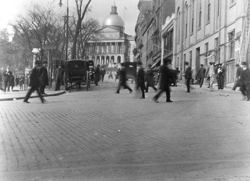 View of Park Street, looking north towards State House, Boston Lantern slide