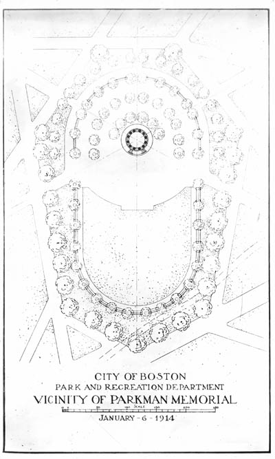 City of Boston, Park and Recreation Department: Vicinity of Parkman Memorial, Boston Lantern slide of map