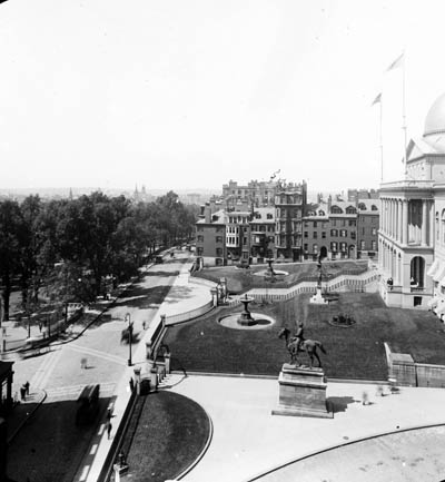 View of Beacon Street, looking west from corner of Beacon and Bowdoin Streets, Boston Lantern slide