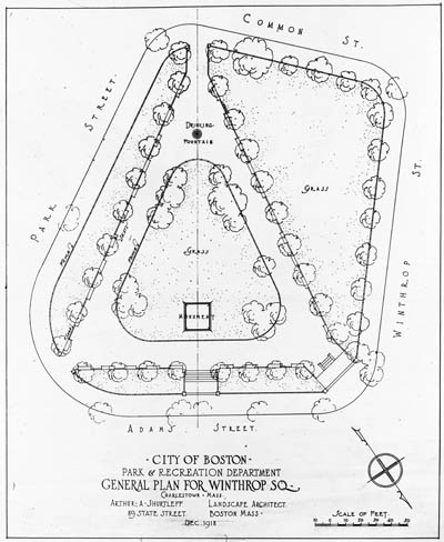 City of Boston, Park and Recreation Department: General Plan for Winthrop Square, Charlestown, Mass Lantern slide of plan