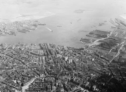 Aerial view of Boston from the west Lantern slide