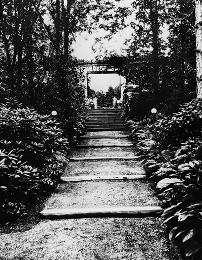 View of garden walk, Crane estate, Ipswich, Mass Lantern slide