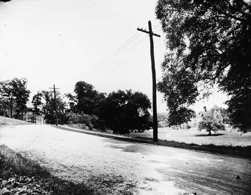 View of road in Weston, Mass Lantern slide