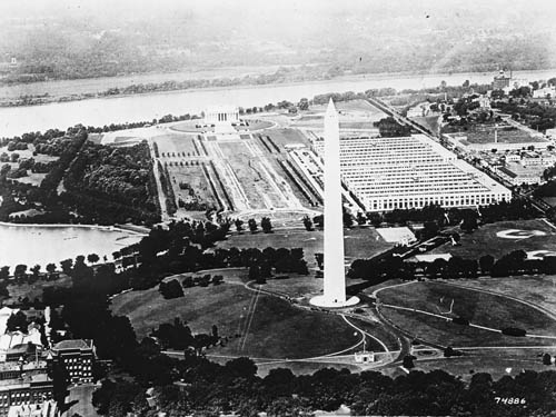 Aerial view of Washington Monument and Lincoln Memorial Lantern slide