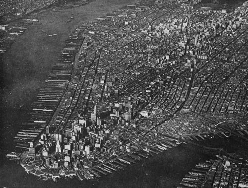 Aerial view of New York City Lantern slide