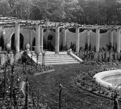 View of garden, unidentified estate Lantern slide