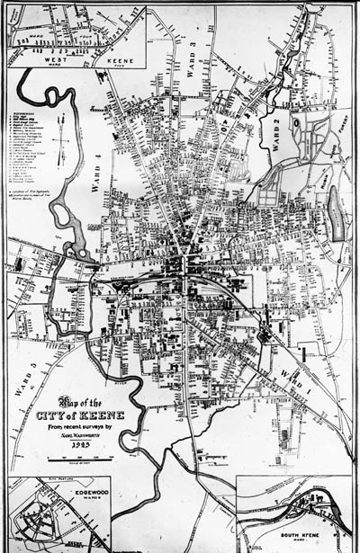 Map of the City of Keene from recent surveys by Saml Wadsworth Lantern slide of map