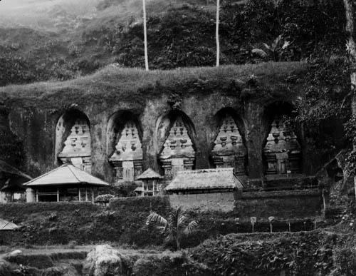 The facade of a temple built into a mountainside, Gunung Kawi Rock Temples, Bali Lantern slide