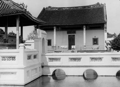 A building constructed over water, Asia Lantern slide