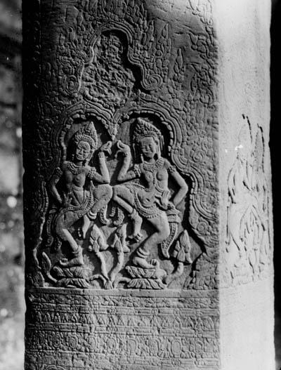 Carving on a pillar, possibly Cambodia Lantern slide