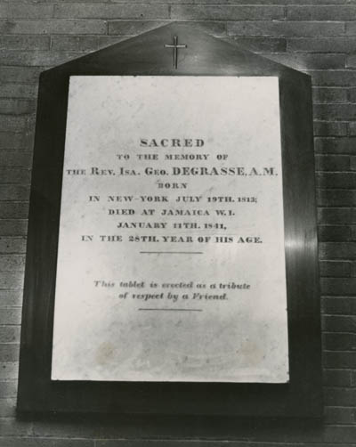 Tablet in vestibule of St. Philip`s Episcopal Church in honor of Isaiah George Degrasse Photograph