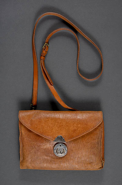 Shoulder bag belonging to Eleanor Saltonstall Leather, brass