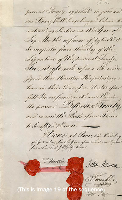 Definitive Treaty of Peace between Great Britain and the United States.[Treaty of Paris.] Manuscript