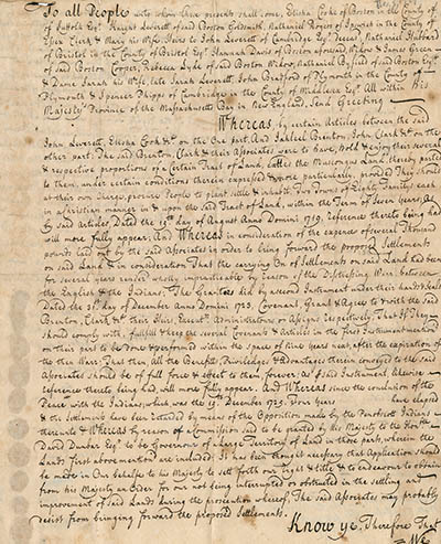 Deed signed by Elisha Cook and others, 5 December 1729 Manuscript