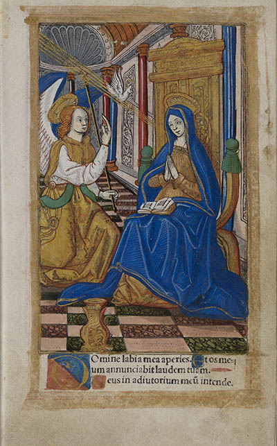 The Annunciation, page from [Officium Beate Marie Virginis, 1514] Illuminated manuscript on vellum