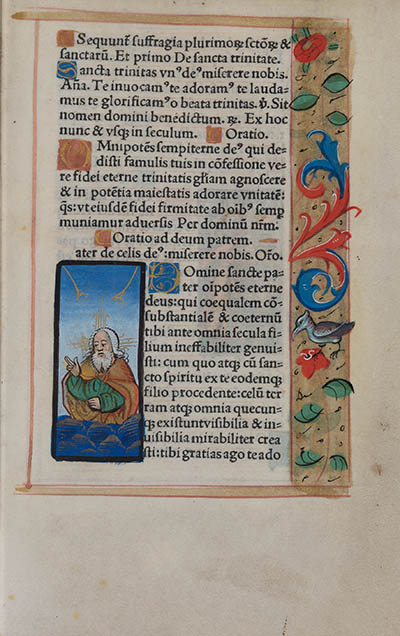 Prayer to God the Father, page from [Officium Beate Marie Virginis, 1514] Illuminated manuscript on vellum