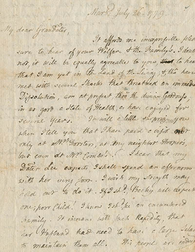 Letter from Hannah Lee to Mary Robie, 26 July 1779 Manuscript