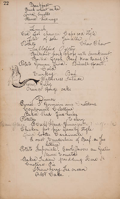 Berkeley Hotel (Boston, Mass.) menus, 1903, page 22 Manuscript volume