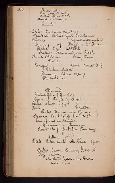 Berkeley Hotel (Boston, Mass.) menus, 1903, pages 106-125 Manuscript volume