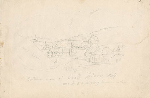 Southern view of South Adams Mass. about 50 dwelling houses in village Graphite on wove paper