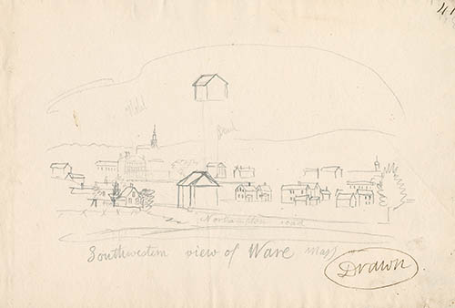 Southwestern view of Ware Mass. Graphite on wove paper