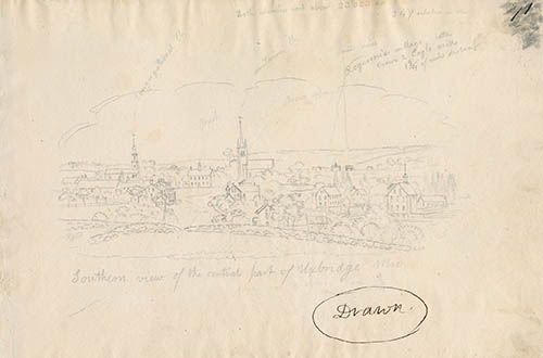 Southern view of the central part of Uxbridge Mass. Graphite on wove paper