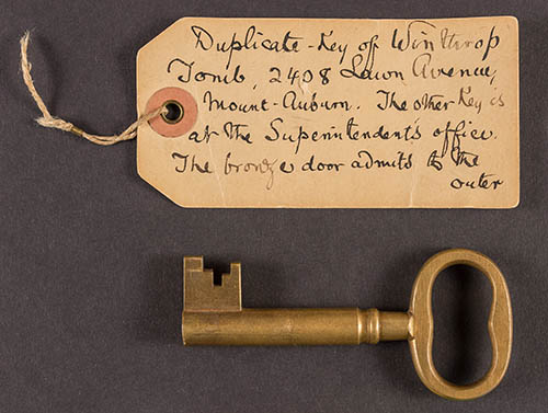 Key to the Winthrop tomb, Mount Auburn Cemetery Brass