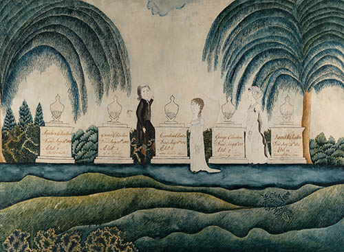 Clinton family mourning picture Watercolor, India ink, and iron gall ink on paper