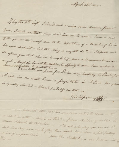 Letter from Aaron Burr to William Eustis, 1 December 1800 Manuscript