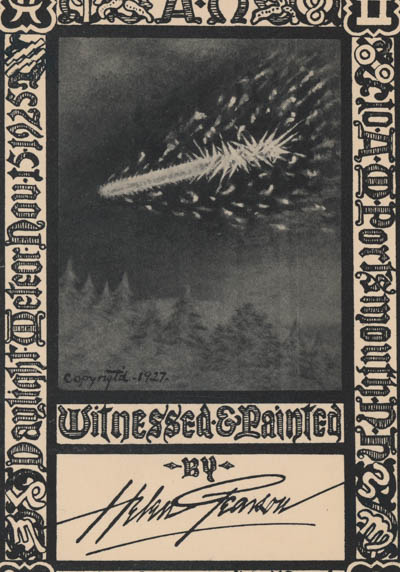 Daylight Meteor Nov. 1925 A.D. Portsmouth, N.H. Witnessed & Painted by Helen Pearson Who Owns this Book Printed ephemera