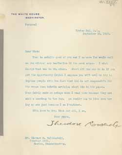 Letter from Theodore Roosevelt to Richard Middlecott Saltonstall, 22 September 1905 