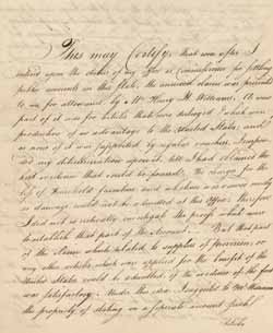 Statement of Royal Flint certifying the status of Mr. Henry Howell Williams`s claim regarding his property on Noddles Island in June 1775, written on 1 April 1787 