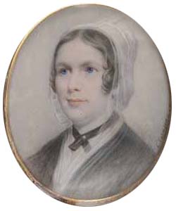 This miniature portrait, watercolor on ivory by Carlo Caruson depicts Mary Elizabeth Sanders Saltonstall (1788-1858)