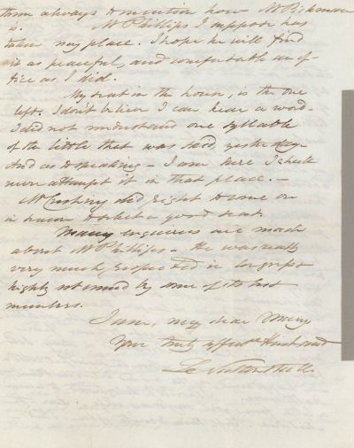 Detail of letter from Leverett Saltonstall to Mary Elizabeth Sanders Saltonstall, 7 December 1838