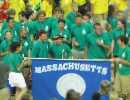 Massachusetts students entering auditorium for awards ceremony